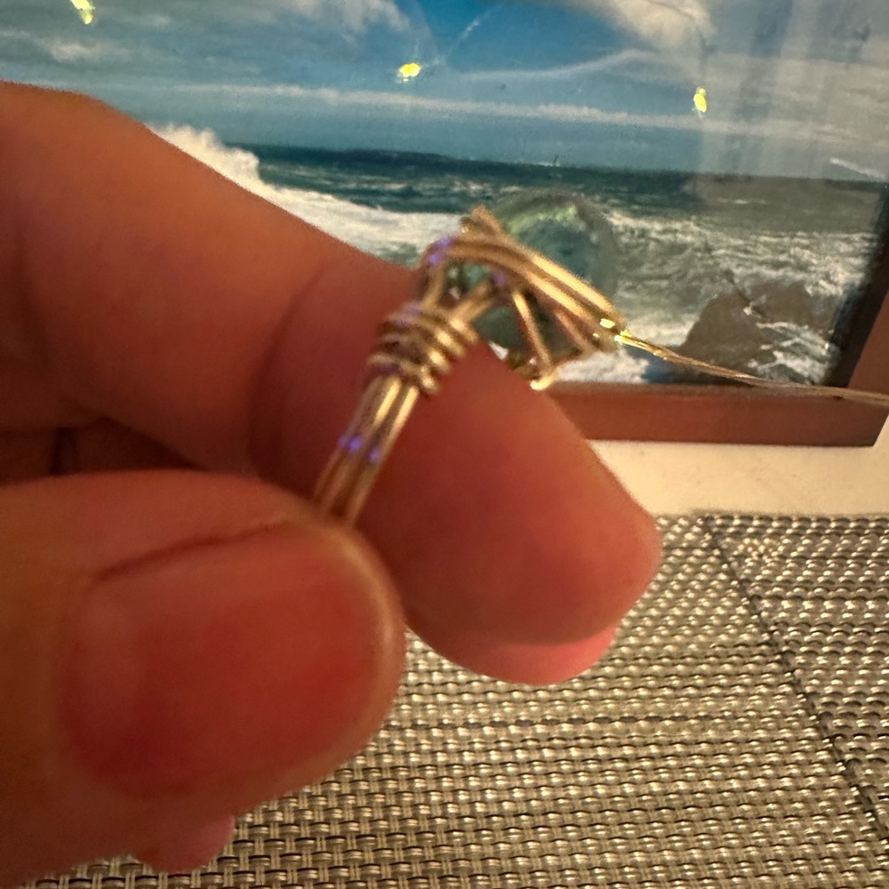 Blue Seaglass Silver Wire Ring - image 3